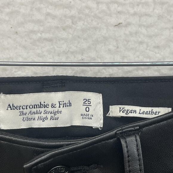 Abercrombie & Fitch Pants Womens 25 Black Vegan Leather Ankle Straight High Rise - Picture 3 of 10